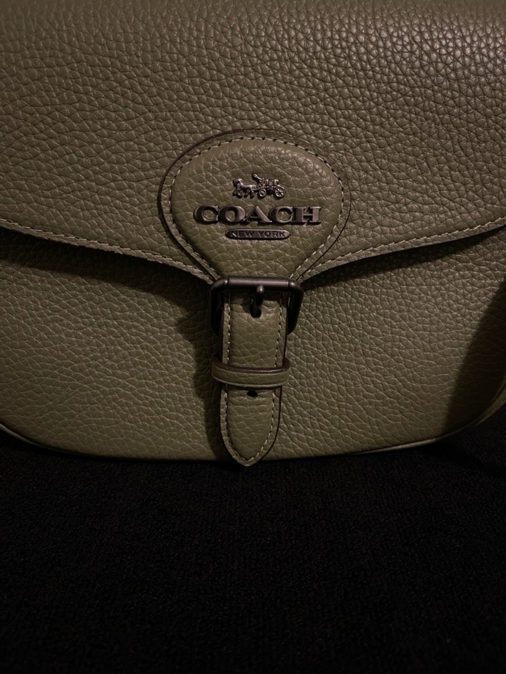 NWOT...Medium Amelia Coach Bag In Olive Green. Pebbled Leather Saddle Crossbody. - Picture 2 of 11